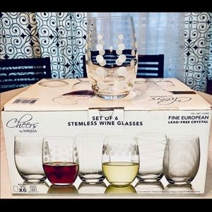 New Mikasa Etched Stemless Wine Glasses